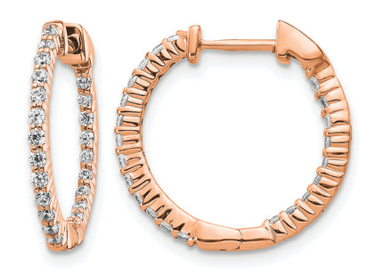 14k Rose Gold Polished Diamond In/Out Hinged Hoop Earrings, 18 x 1.5mm