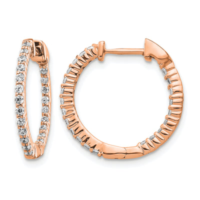 14K Rose Gold Polished Diamond In/Out Hinged Hoop Earrings, 18 x 1.5mm