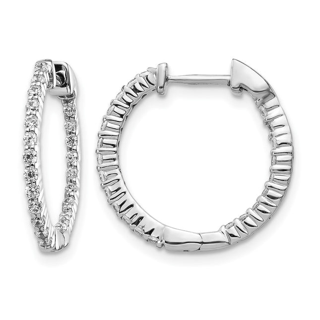 14k White Gold Polished Diamond In/Out Hinged Hoop Earrings, 18 x 1.5mm