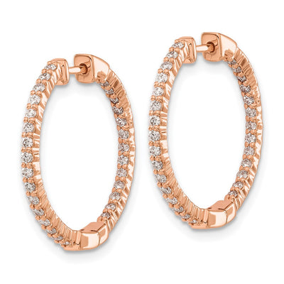 14K Rose Gold Polished Diamond In/Out Hinged Hoop Earrings, 18 x 1.5mm