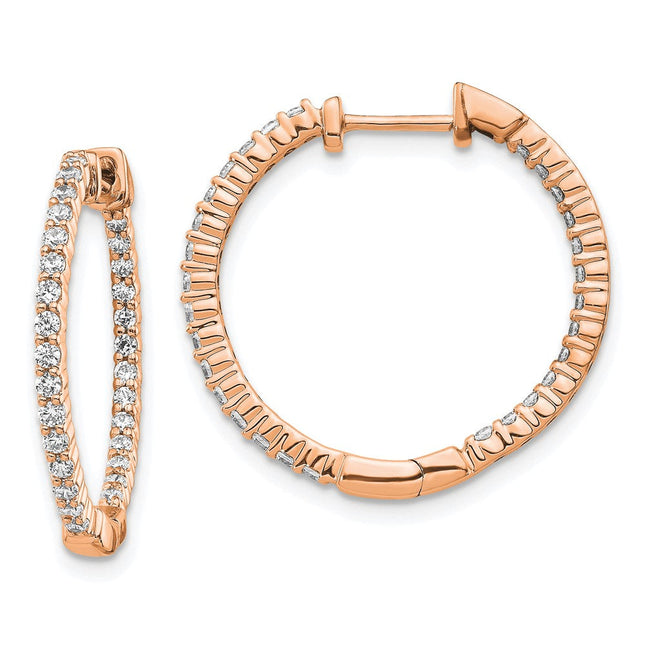 14k Rose Gold Polished Diamond In/Out Hinged Hoop Earrings, 23 x 1.75mm