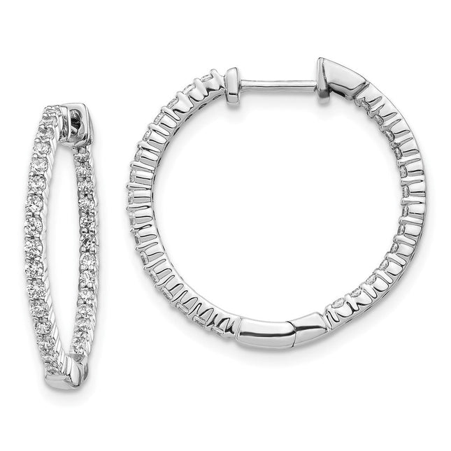 14k White Gold Polished Diamond In/Out Hinged Hoop Earrings, 23 x 1.75mm