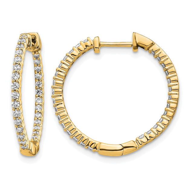 14k Gold Polished Diamond In/Out Hinged Hoop Earrings