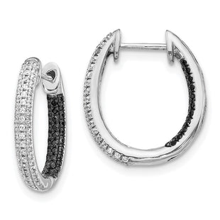 14k White Gold Black and White Diamond In/Out Hoop Earrings (Style EM5435-BK-055-WA)