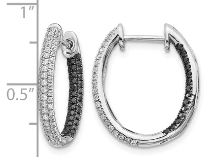 14k White Gold Black and White Diamond In/Out Hoop Earrings, 20 x 18mm