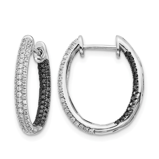 14k White Gold Black and White Diamond In/Out Hoop Earrings, 20 x 18mm