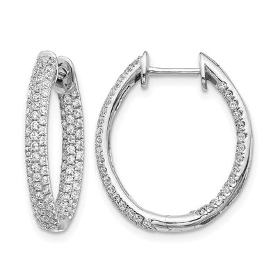 14K White Gold Diamond In/Out Hinged Hoop Earrings, 22 x 18mm