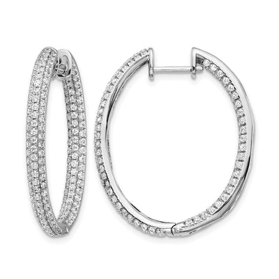 14K White Gold Diamond In/Out Hinged Hoop Earrings, 32 x 26mm