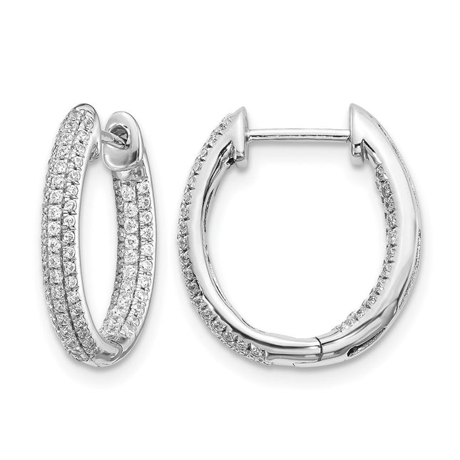 14k White Gold Diamond In/Out Hinged Hoop Earrings, 17 x 3mm