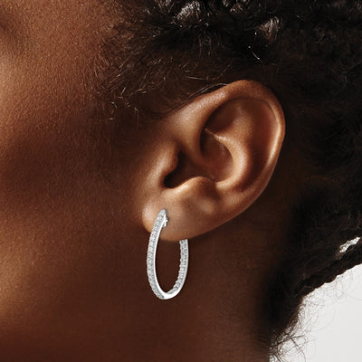 14K White Gold In/Out Diamond Hinged Hoop Earrings, 24 x 20mm