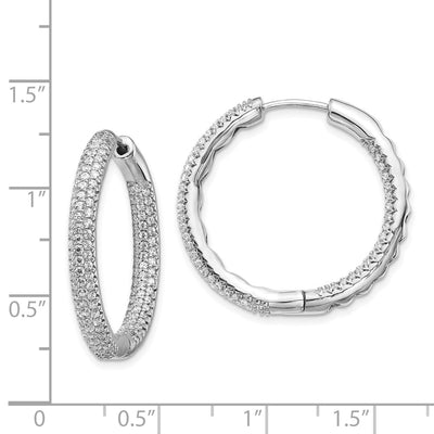 14K White Gold 1 1/2Ctw Hinged Hoop Diamond Earrings