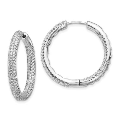 14K White Gold 1 1/2Ctw Hinged Hoop Diamond Earrings