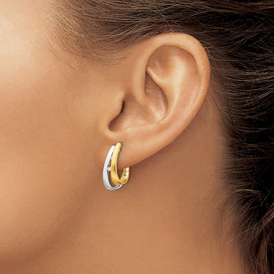14K Yellow Gold With White Rhodium Diamond Hinged Hoop Earrings