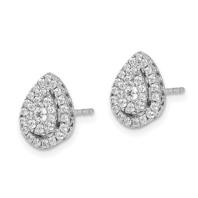 14K White Gold Teardrop Cluster Diamond Post Earrings