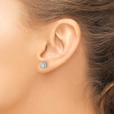 14K White Gold Square Cluster Diamond Earrings