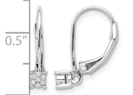 14k White Gold Diamond Cluster Leverback Earrings, 15 x 11mm