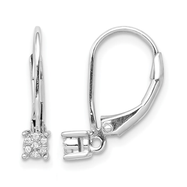 14k White Gold Diamond Cluster Leverback Earrings, 15 x 11mm
