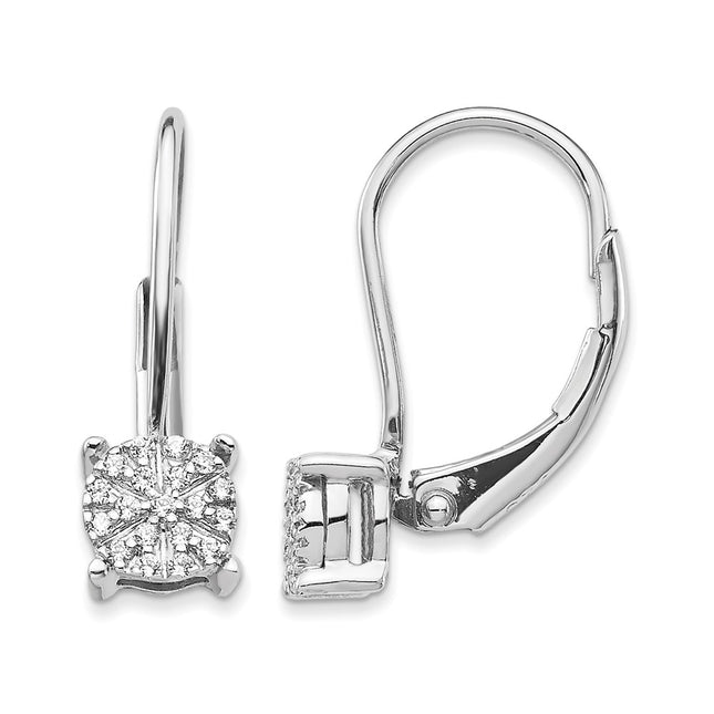 14k White Gold Diamond Cluster Leverback Earrings, 18 x 13mm