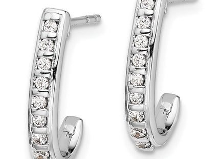 14k White Gold Diamond J-Hoop Post Earrings (Style EM5493-020-WA)