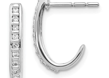 14k White Gold Diamond J-Hoop Post Earrings (Style EM5493-020-WA)