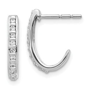 14k White Gold Diamond J-Hoop Post Earrings (Style EM5493-020-WA)