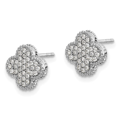 14K White Gold Diamond Quatrefoil Post Earrings