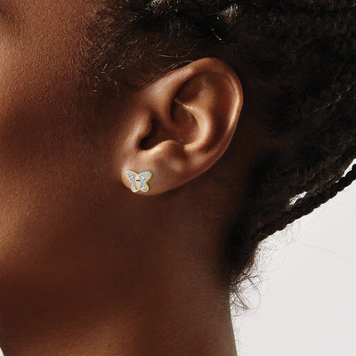 14K w/Rhodium Diamond Butterfly Post Earrings