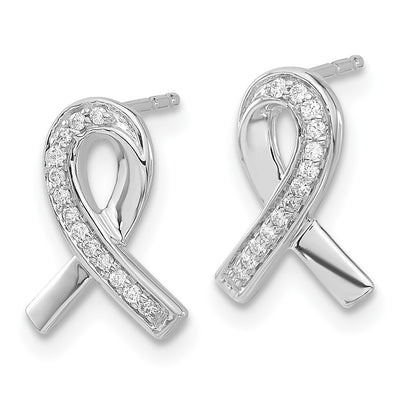 14K White Gold Diamond Awareness Ribbon Earrings