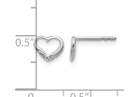 14K white gold diamond heart earrings, further view