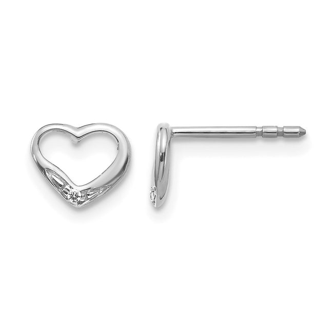 14k White Gold Diamond Heart Post Earrings, 5 x 6mm