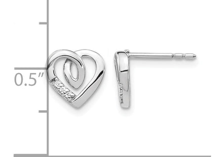 14K white gold diamond heart earrings, alternate view