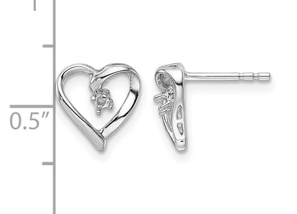 14K white gold diamond heart earrings, alternate view