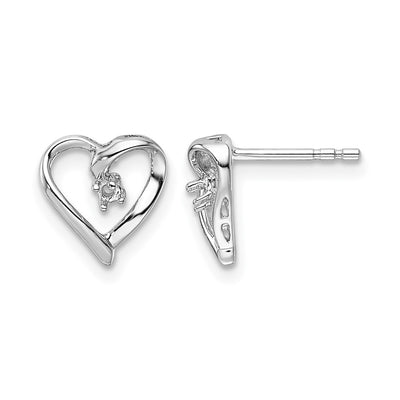 14K White Gold Fancy Diamond Heart Earring Mountings, 10 x 10mm