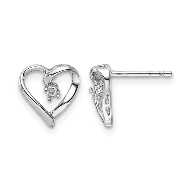 14k White Gold Fancy Diamond Heart Earring Mountings, 10 x 10mm