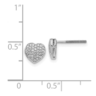 14K White Gold Diamond Heart Screw Back Post Earrings