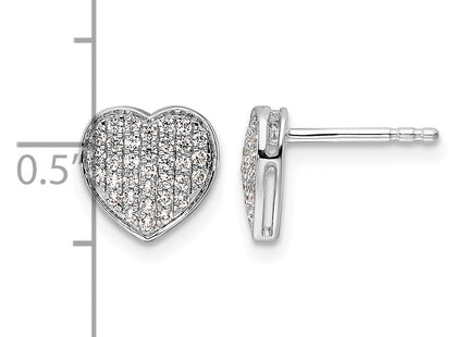 14k White Gold Diamond Heart Post Earrings, 9.25 x 9.25mm