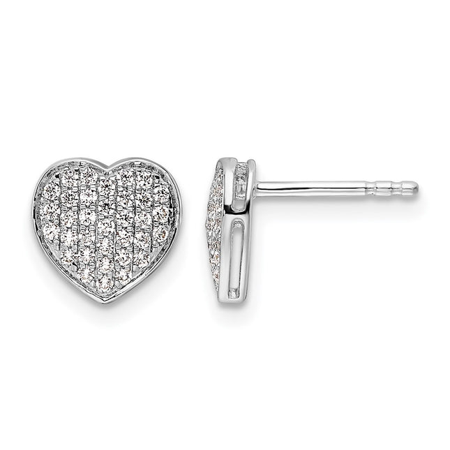 14k White Gold Diamond Heart Post Earrings, 9.25 x 9.25mm