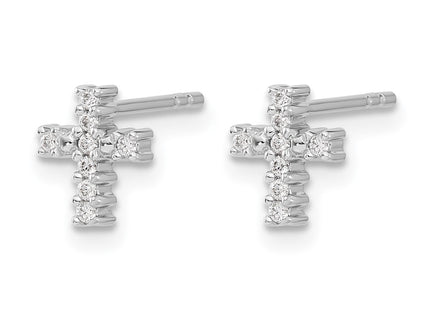 14K white gold diamond cross earrings, alternate view