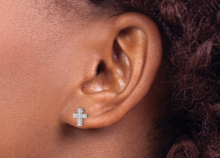 14K white gold diamond cross earrings, another view