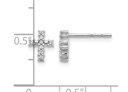 14K white gold diamond cross earrings, further view