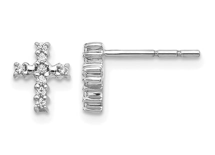 14K white gold diamond cross earrings