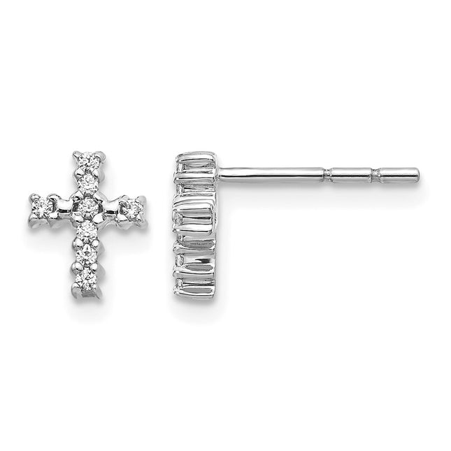 14k White Gold Polished Diamond Cross Post Earrings, 8 x 6mm