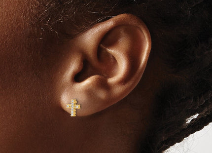 14k Gold Polished Diamond Cross Post Earrings (Style EM5533-010-YA)