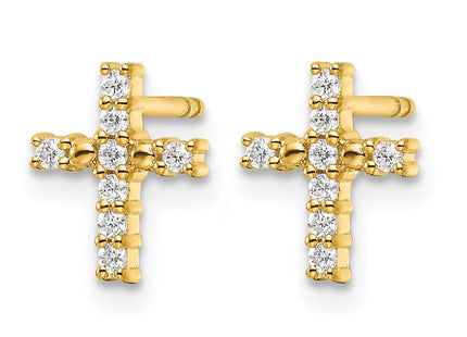 14K gold diamond cross earrings, alternate view