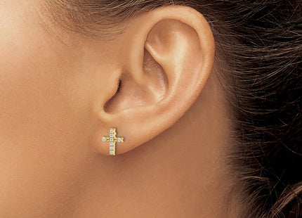 14K gold diamond cross earrings, another view