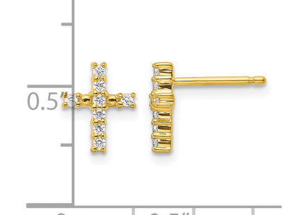 14K gold diamond cross earrings, further view
