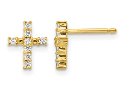 14K gold diamond cross earrings