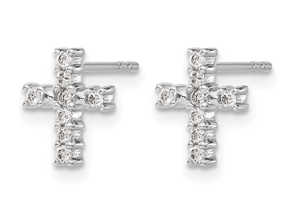 14K white gold diamond cross earrings, alternate view