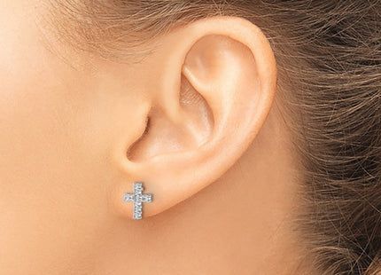 14K white gold diamond cross earrings, another view