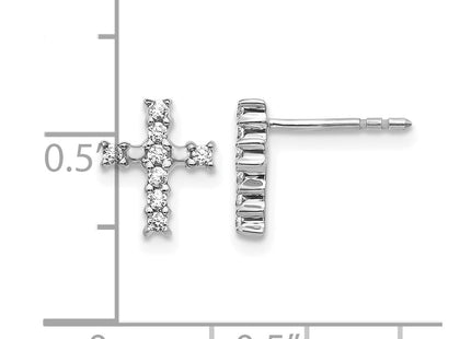 14K white gold diamond cross earrings, further view
